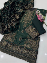 PASHMINA WOOL  BEAUTIFUL RASHAM JACQUARD 3 PIECE SUIT