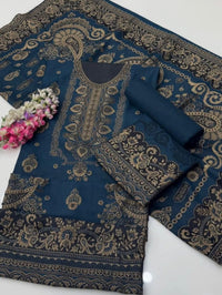 PASHMINA WOOL  BEAUTIFUL RASHAM JACQUARD 3 PIECE SUIT