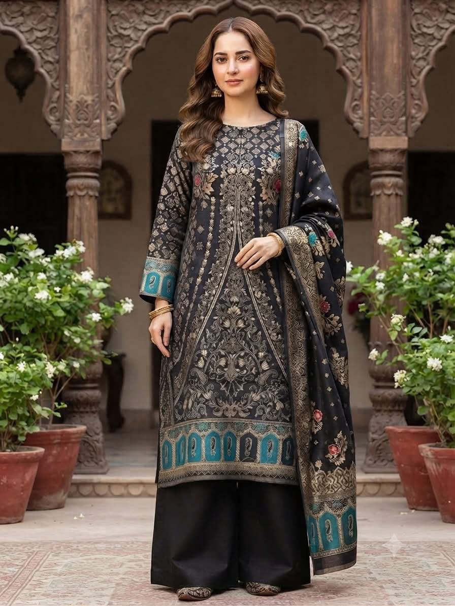 PASHMINA WOOL RASHAM JAQUARD 3 PIECE SUIT