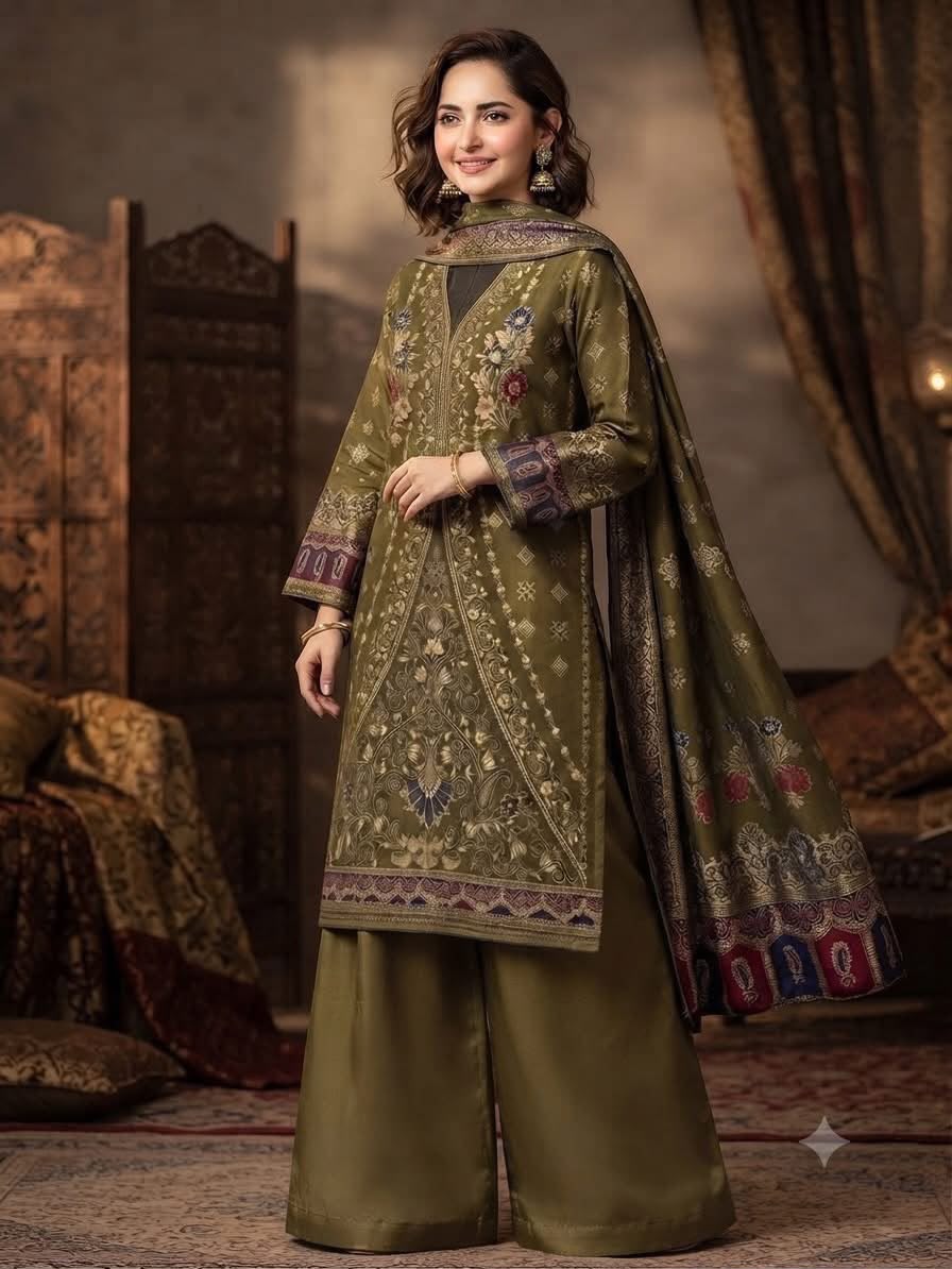 PASHMINA WOOL RASHAM JAQUARD 3 PIECE SUIT