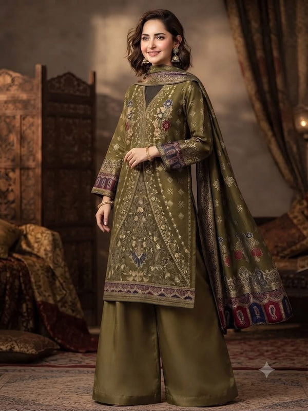 PASHMINA WOOL RASHAM JAQUARD 3 PIECE SUIT
